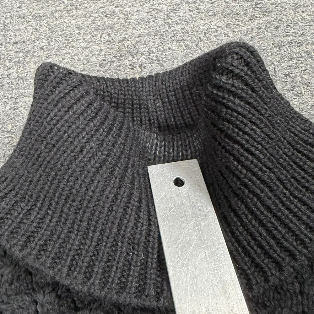 Aran Sweater Market Small Black Cable Knit Ireland Merino Wool Turtleneck Irish